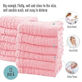 24 Pack Muslin Burp Cloths for Baby - Ultra-Soft 100% Cotton Baby Washcloths - Large 20\'\' by 10\'\' Super Absorbent Milk Spit Up Rags - Burpy Cloths for Unisex, Boy, Girl - Pink