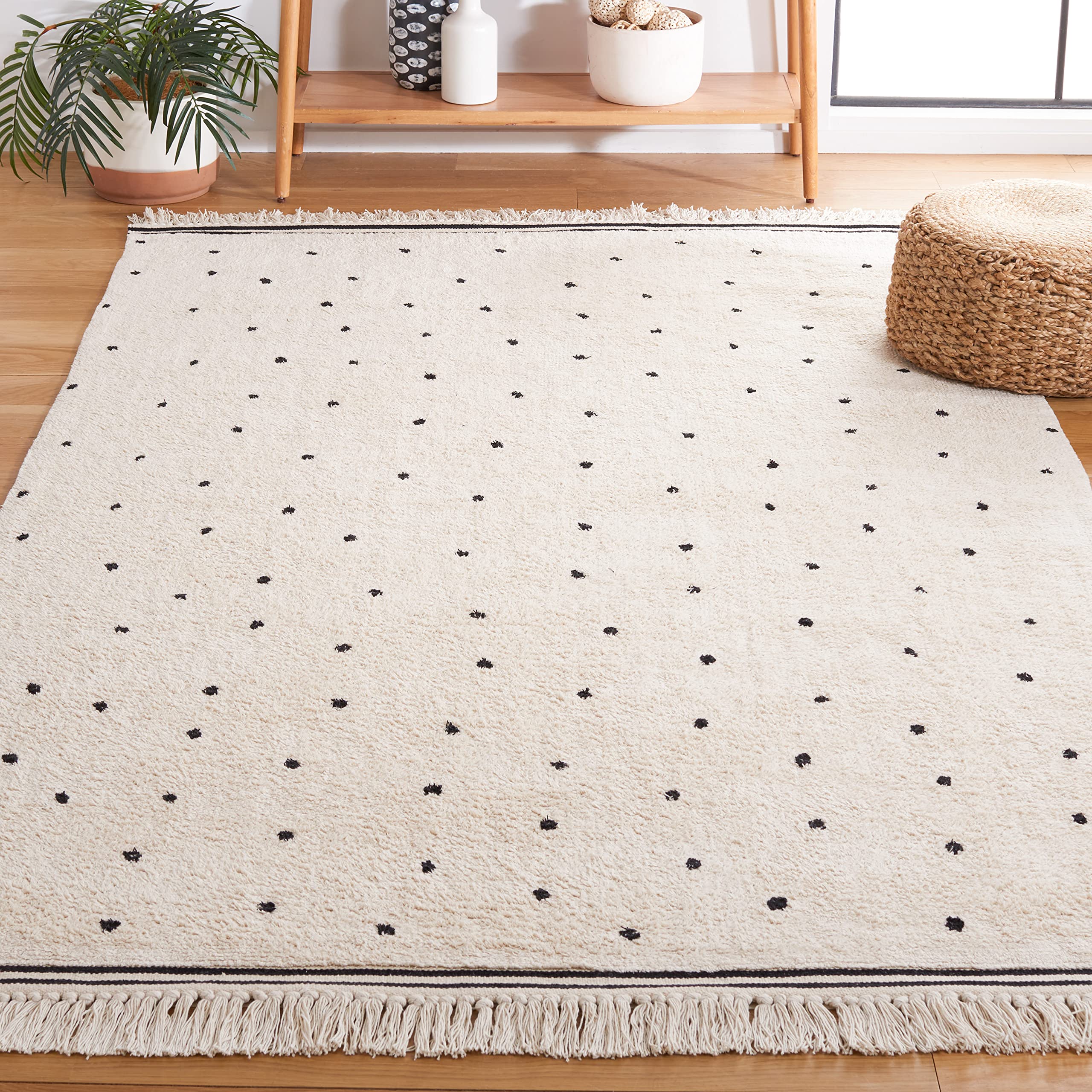 SAFAVIEH Washable Rug Easy Care Collection - 8' x 10', Ivory & Black, Handmade Cotton, Easy to Clean, Ideal for Living Room, Bedroom, Dining Space (