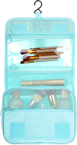 Vista 20 de Bolsa para productos cosméticos. Bolsa para colgar productos de tocador. Organizador de viaje, para hombre y mujer., Azul Flores), Azul