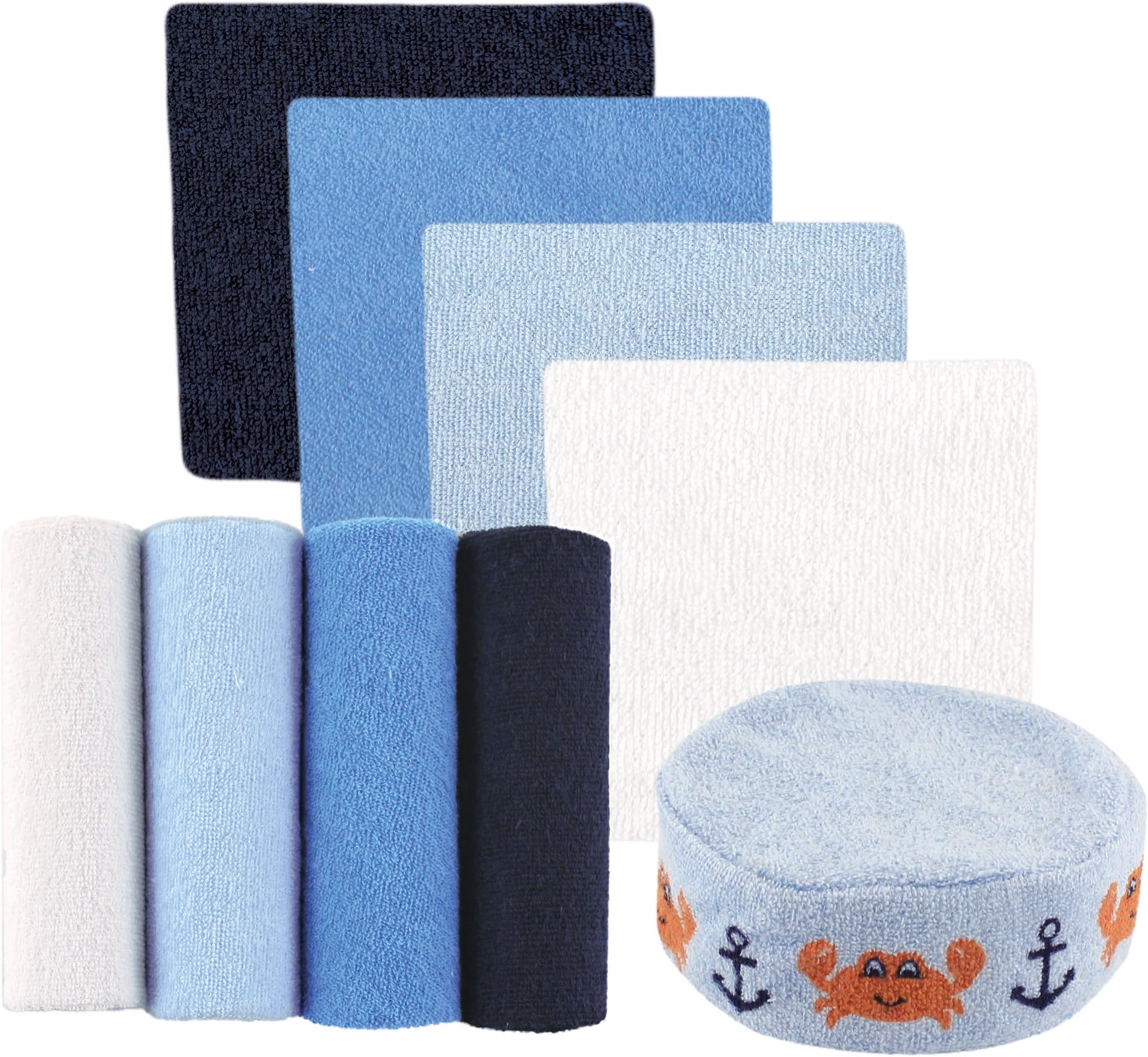 Luvable Friends Unisex Baby Washcloths with Bonus Sponge, Crab, 9X9 In