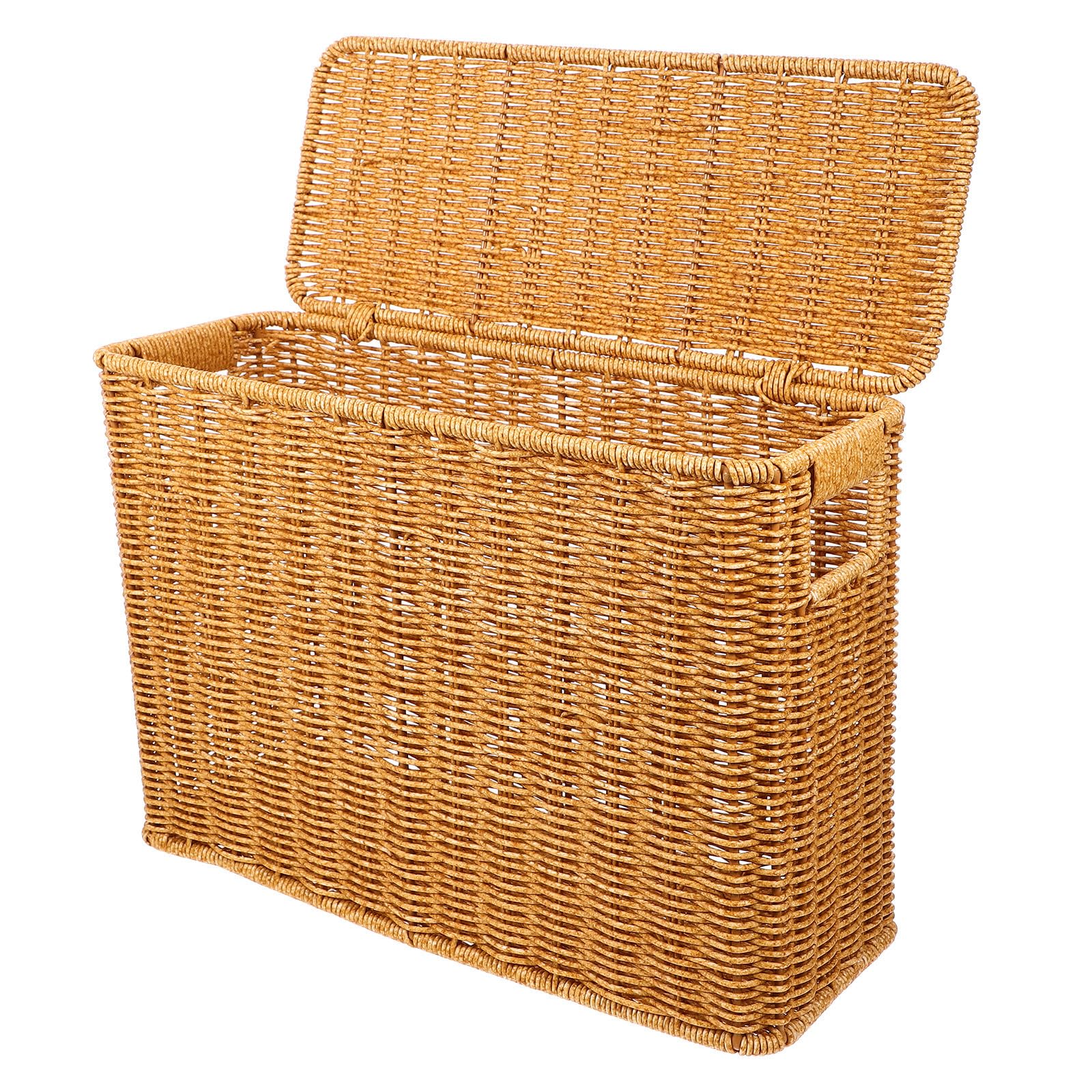 DOITOOL Cesta de Almacenamiento Pequeña con Tapa y Asa Cesta Tejida de Plástico Resistente Organizador Multifuncional para Juguetes Revistas y Artículos del Hogar Adecuado para