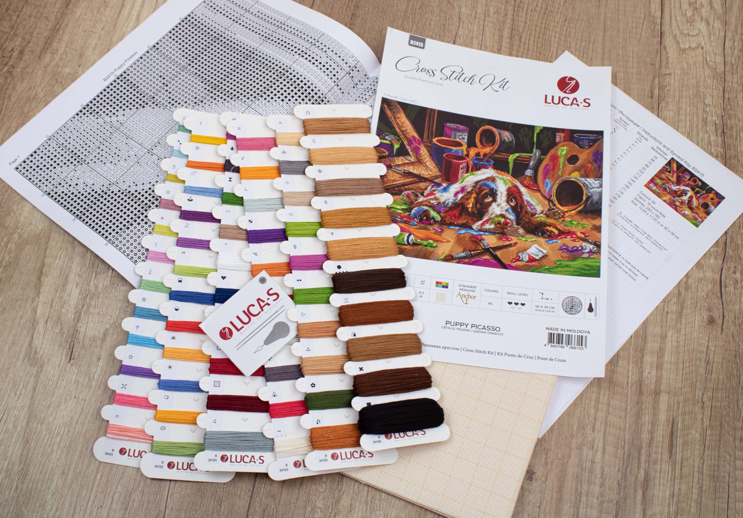 Luca-S Kit per punto croce, motivo: cucciolo di Picasso, B2415, per adulti, kit per ricamo e cucito