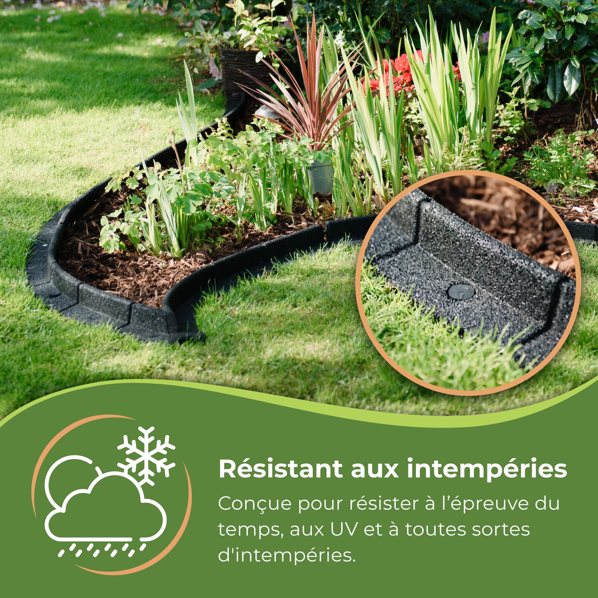 FlexiBorder – Bordure de Jardin Flexible - Bordure Jardin Exterieur pour Gazons, Allées, Surplombs et Pelouses Artificielles - Gris – Longueur de 6 x 1m