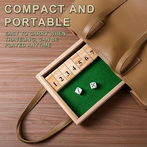 Miniatura 5 de Juego de dados Shut The Box, juegos de mesa de madera para 2 personas competitivos, barra tradicional, viajes, familia, matemáticas divertidas