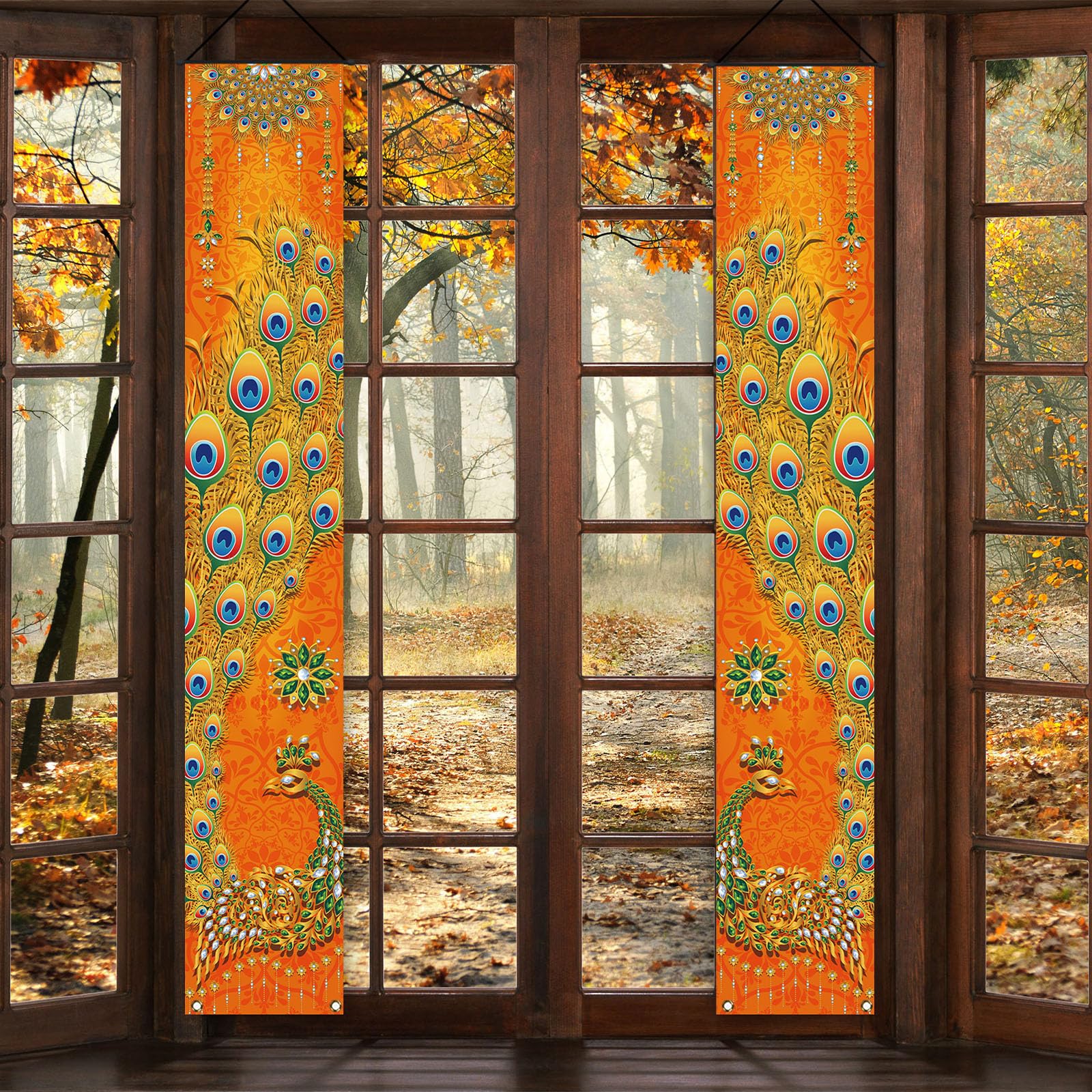 Happy Diwali Veranda-Banner – 2 Stück, Mit Pfau & Rangoli-Mustern, Wetterfest, Für Innen & Außen