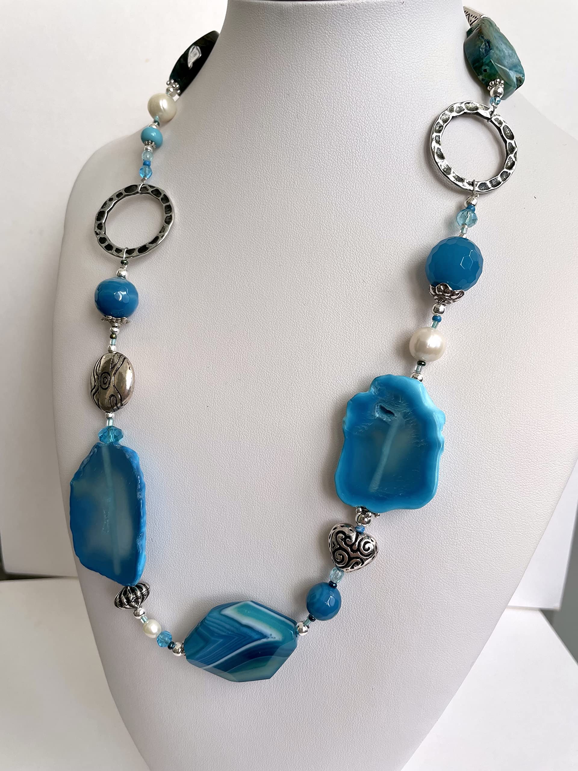 Collana lunga Donna in pietre dure turchesi "Deep Ice", regolabile
