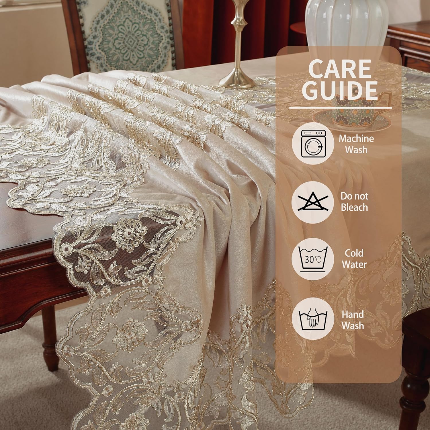 DIGNFYING Lace Velvet Italian Tablecloth Retro Boho Rustic Elegant Table Cloth Rectangle Embroidered Gold Table Cover for Christmas Party Banquet Holiday Dining,Table Decor(59X86IN