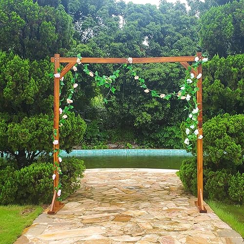 Miniatura 6 de THORISE Soporte de arco de madera de 7.3 pies para boda, arco de madera, cenador de boda para ceremonia, fiesta, propuesta, escena, jardín