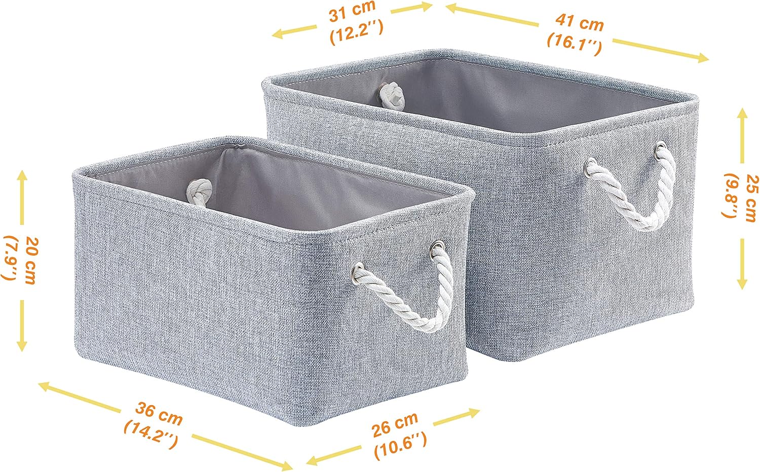 AlphaHome Fabric Storage Bins, Foldable Linen Storage Baskets for Nursery, Closet and Wardrobe, Set of 3, (Glaucous Grey, Large)