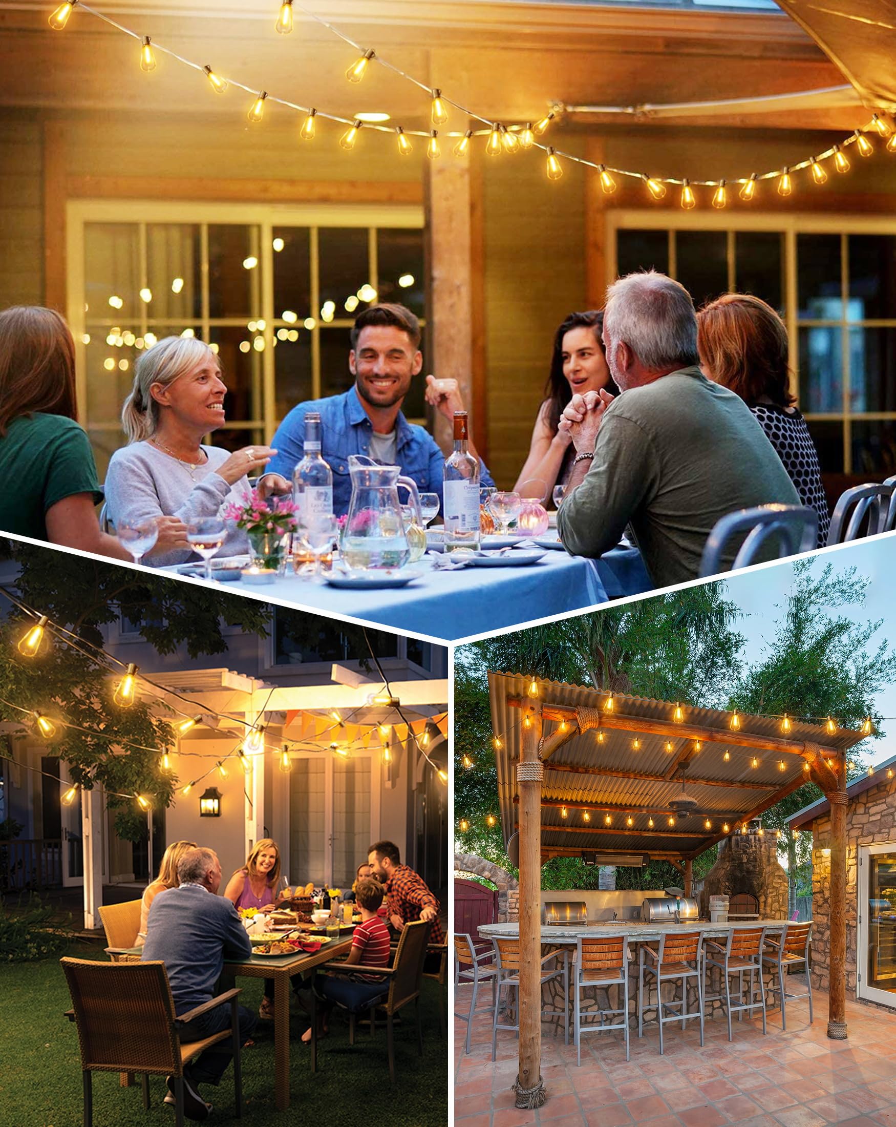 LED Lichterkette Außen Strom 36.5m - Outdoor Lichterketten 120FT mit Aussen Wetterfest 60+2 ST38 Glühbirne Warmweiß Aussenlichterkette für Balkon Garten Pavillon Terrasse Vorzelt Hochzeit