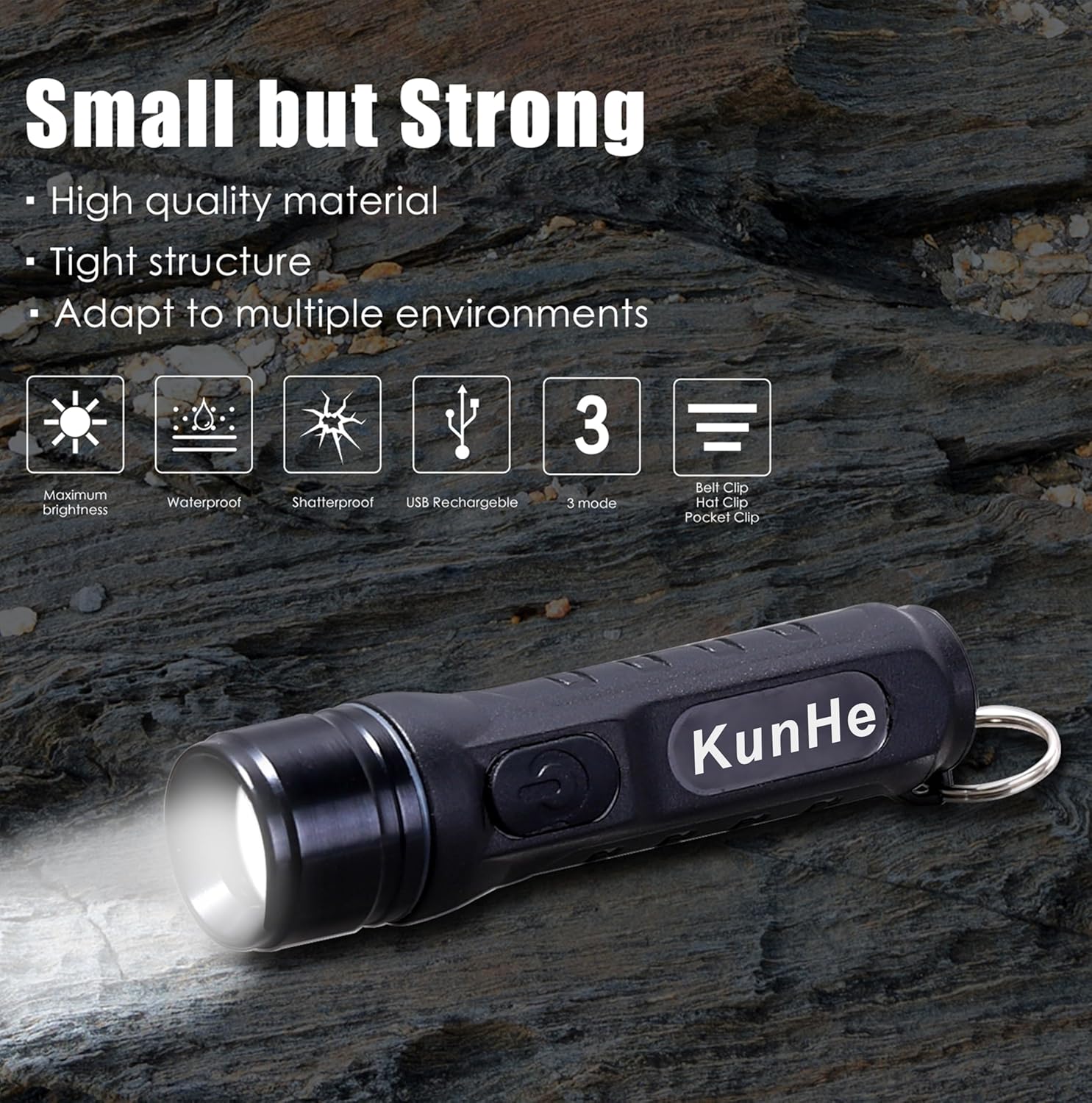 KunHe 10 Pack Bulk Keychain LED Flashlight Small Mini Rechargeable Flashlight Pocket Keychain Light Portable 300 Lumens for EDC Emergency Gift