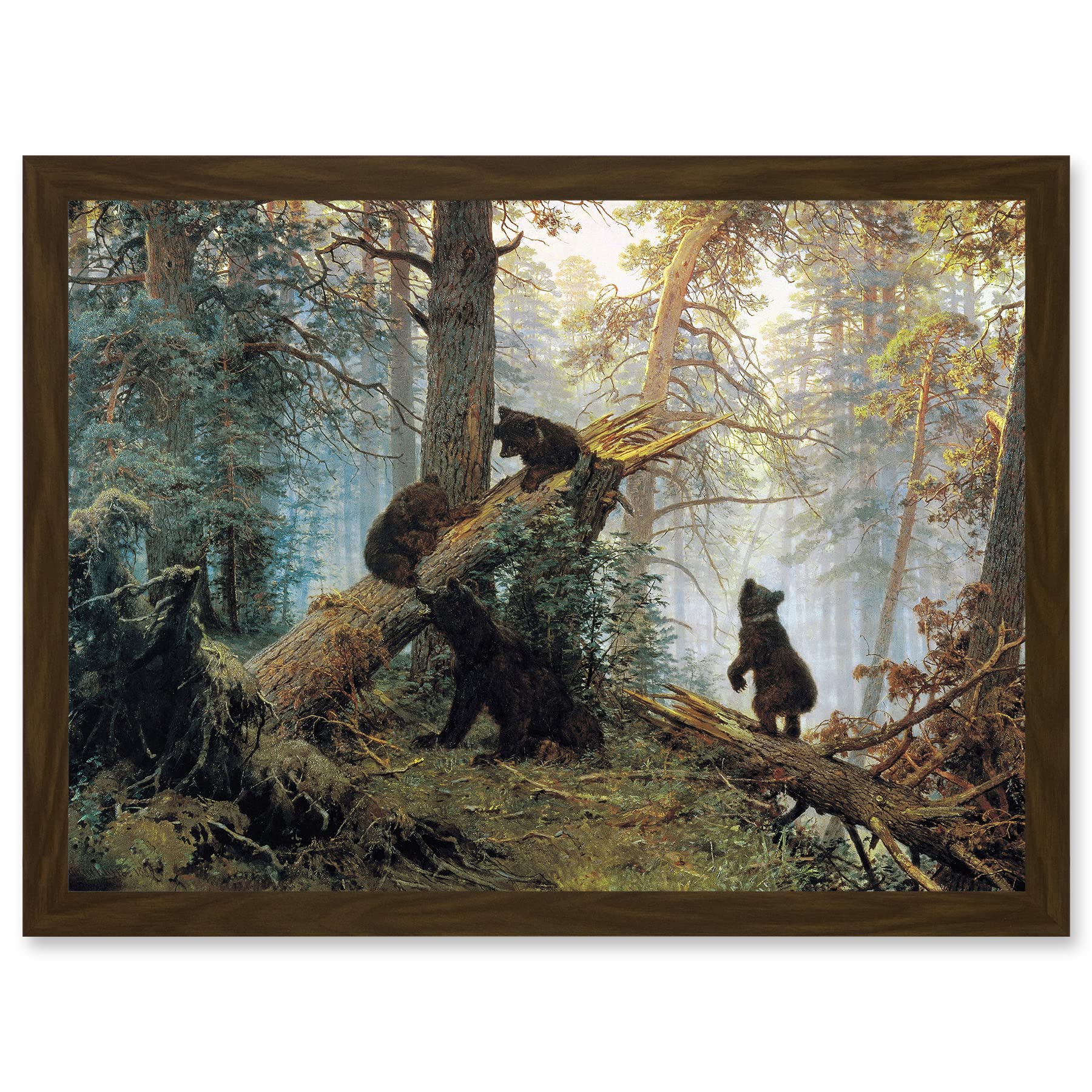 Framed Wall Art Print A4 - Morning In Pine Forest - Ivan Shishkin Bears Artwork