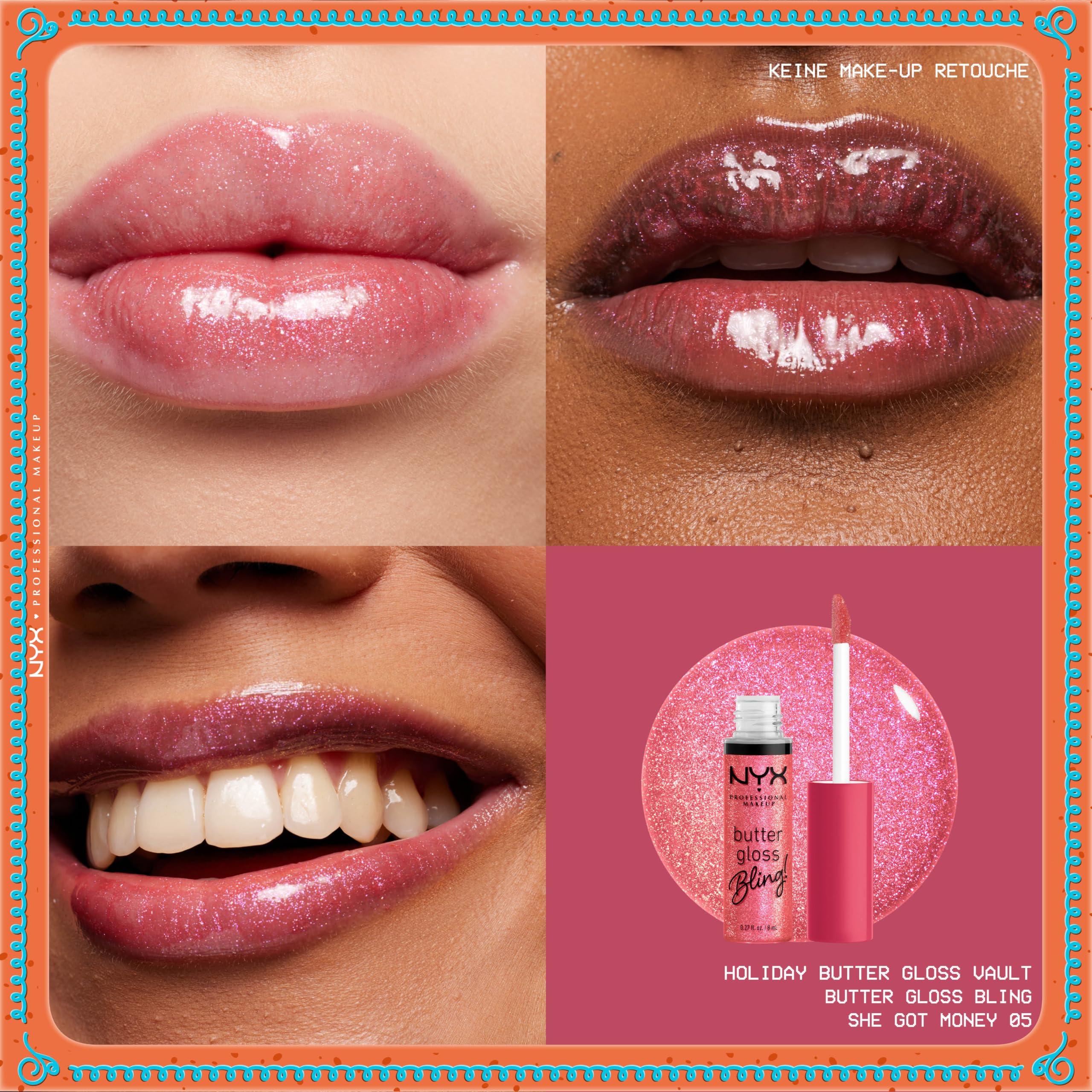 NYX Professional Makeup Butter Gloss Vault Lipglosse in Schneeflocken-Optik, Mit glänzendem Finish und nicht klebriger Formel, Butter Gloss Vault, 10 Stück