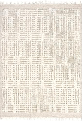 Miniatura 2 de Rugs USA x Arvin Olano Crissy Crosshatch Shag - Alfombra de lana de 5 x 8 pies, color beige