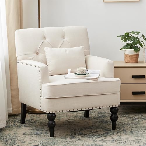 HUIMO Accent Chair, Tufted Upholstered Club Chair, Beige