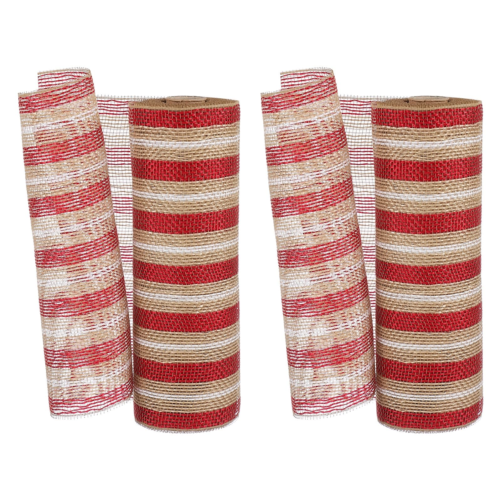PATIKIL 2 Pcs Decorative Mesh Ribbon, 10 Inch x 10 Yard Mesh Ribbon Roll Foil Metallic for Christmas Tree Wreath Decoration, Red/White