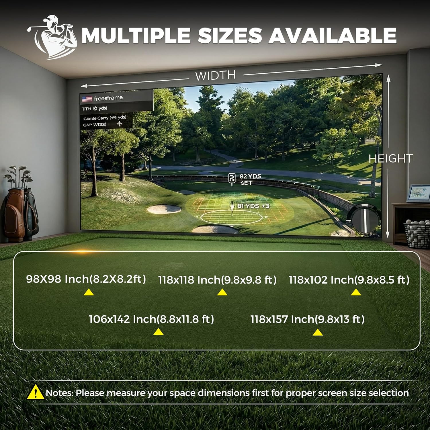 Golf Simulator Impact Screen, 3D Air Mesh Golf Impact Screen Heavy Duty, Thick HD Golf Projector Hitting Screen for Home Garage Indoor Training with Reinforced Grommets & Bungee Cords