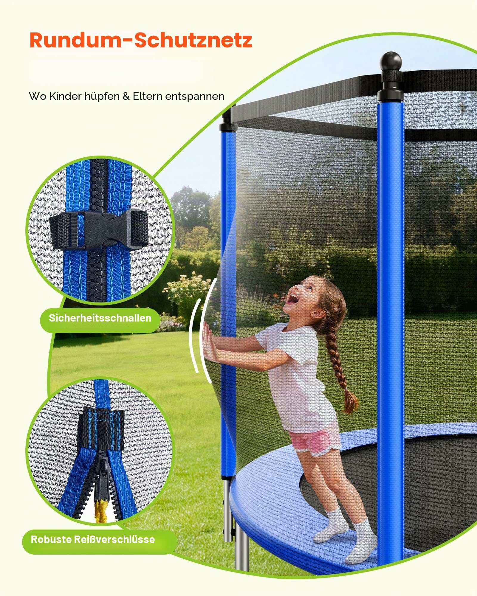 VEVOR Outdoor Trampolin Bodentrampolin mit Sicherheitsnetz & Stahlrahmen, ASTM-geprüft, Hochleistungstrampolin, max. 150 kg Gewichtskapazität, Gartentrampolin
