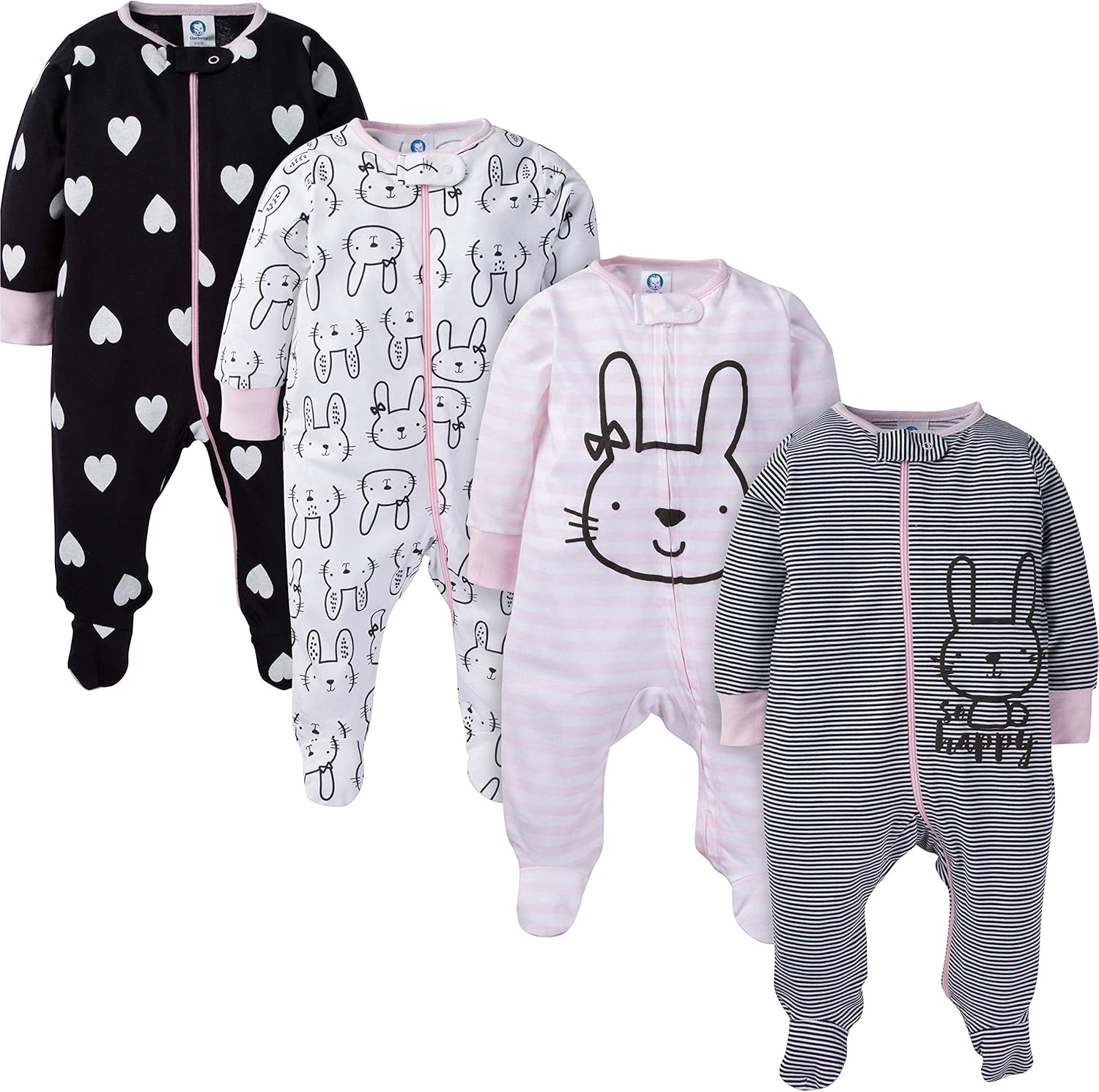 Gerber Baby Girls' 8-pack Short Sleeve Onesies and 4-Pack Sleep 'N Play Clothing Bundle, Bunny, Newborn