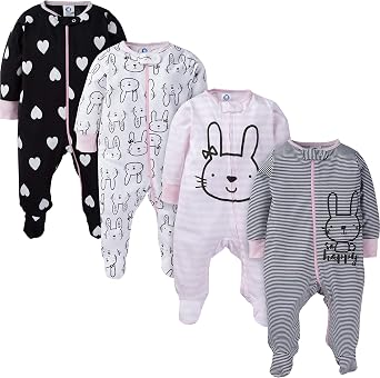Gerber Baby Girls 4 Pack Sleep 'N Play Footie Baby and Toddler Sleepers