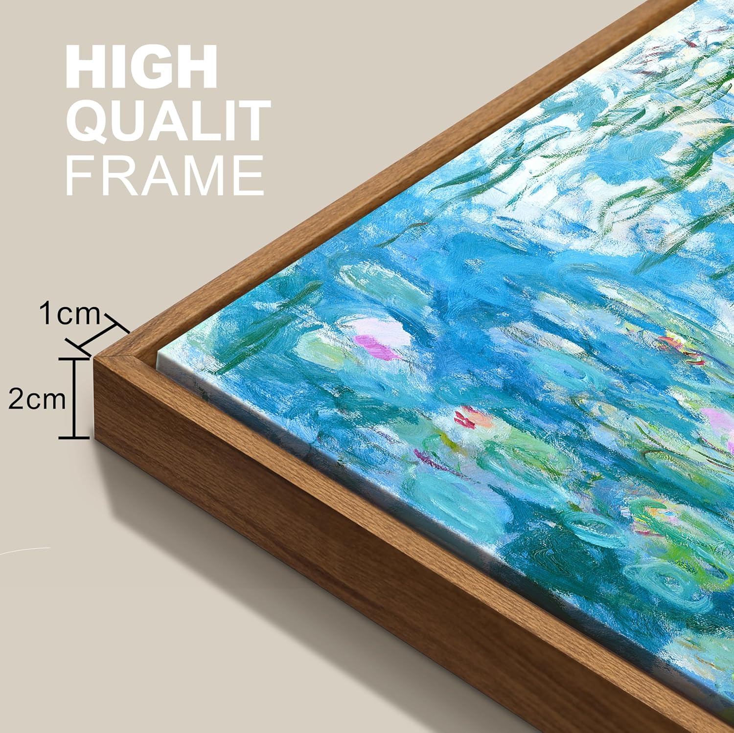 WENGTIAO Water Lilies Framed Canvas Wall Art Claude Monet Oil Painting Reproduction Classic Flower Print Picture Famous Impressionism Artwork for Living Room Bedroom 16x24 inch