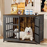 Vista 16 de Jaula para perros de 41 pulgadas, jaulas para perros de razas grandes, para interiores de madera, mesa auxiliar, jaula combinada de interior Roble