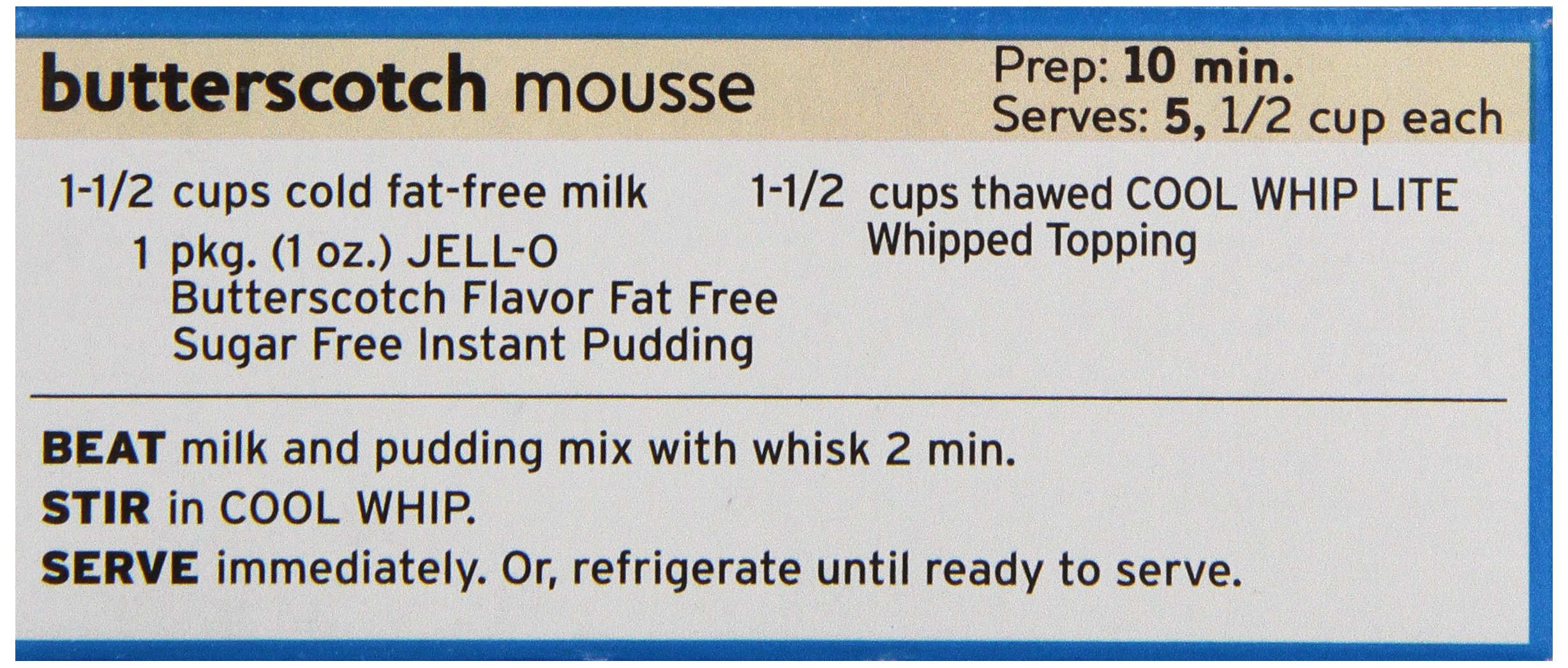 JellO Butterscotch Sugar Free & Fat Free Instant Pudding & Pie Filling