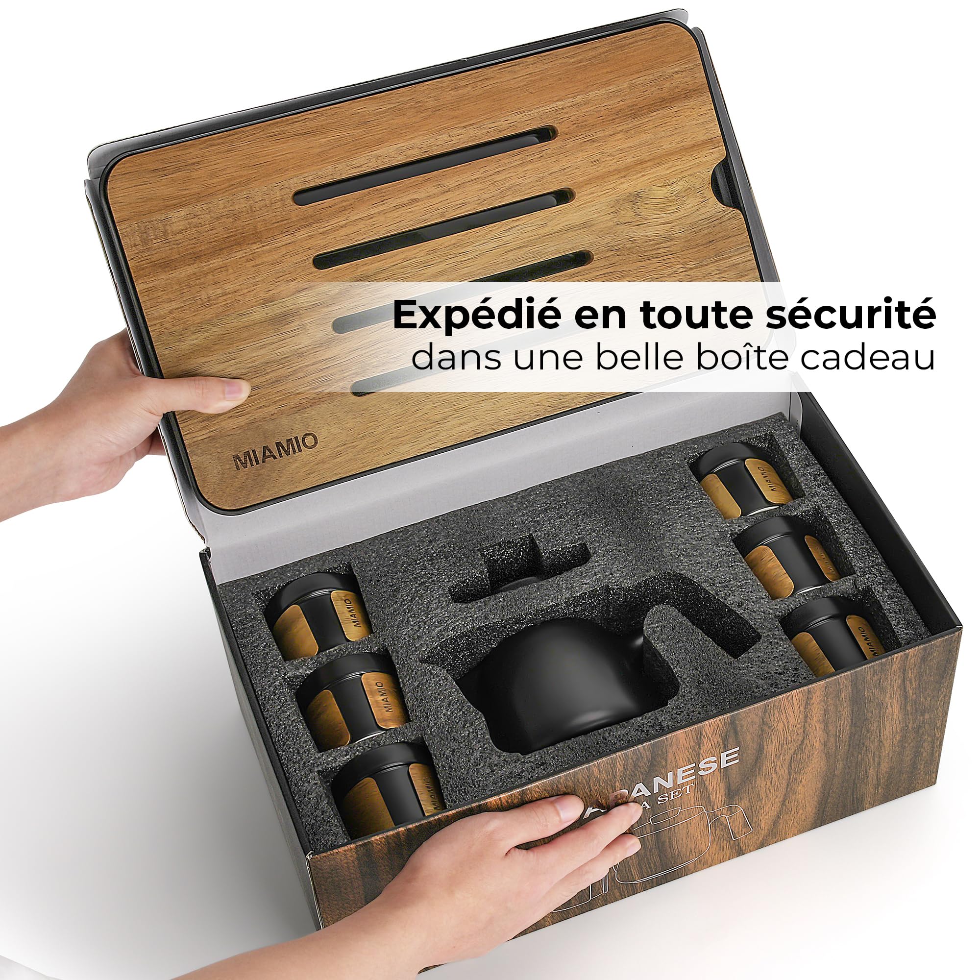 MIAMIO - Ensemble 6 x 100 ml de thé japonais/chinois/Théière asiatique 620 ml avec infuseur de thé, ensemble de tasses à thé japonaises traditionnelles pour les amateurs de thé/hommes/femmes