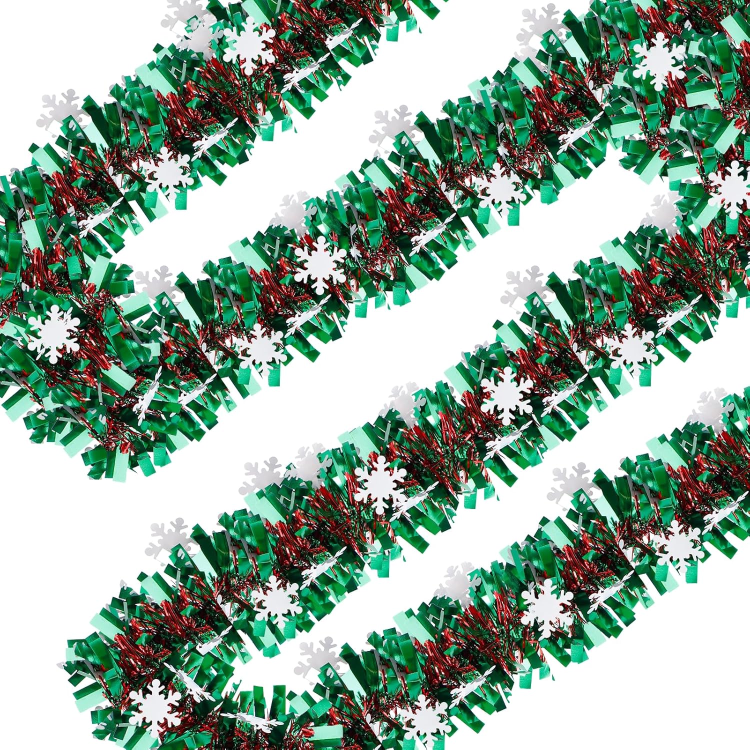 Christmas Tinsel Garland, 33ft Christmas Snowflake Tinsel