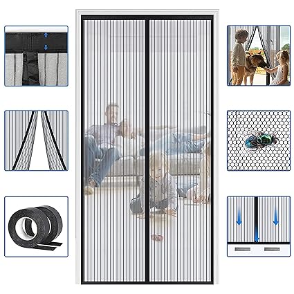 KARP Polyester Magnetic Mosquito Door Net, Keep Bugs Out, Let Cool Breeze in, Hands Free, Pet and Kid Friendly Magnetic Screen Door for All Door Types (100 cm X 210 cm, Black)