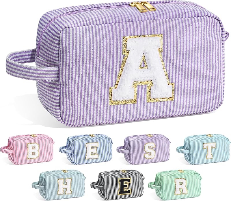 Necessaire de maquiagem YOOLIFE com inicial, roxa, modelo Purple-a