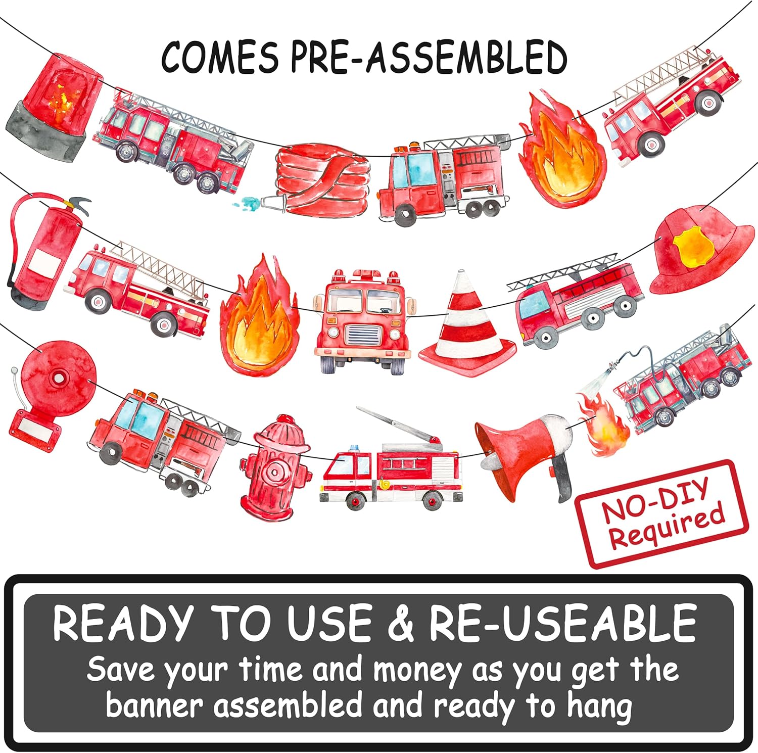 Fire Truck Party Banners 3pcs Firefighter Firetruck Theme Birthday Party Banners for Fireman Birthday Party Resuce Events Baby Shower Supplies