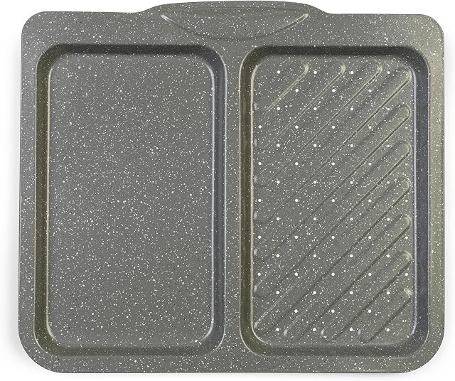 Salter BW10737 Marblestone Split Dual Function Baking Tray, Non-Stick Oven Sheet, Carbon Steel Chip Tray, PFOA-Free Coating, Oven Safe Up to 220°C/Gas Mark 7, Batch Cooking, Grey