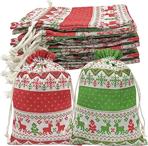 Miniatura 9 de Jexila 24 bolsas de regalo de arpillera de Navidad con cordón de 4 x 6 pulgadas, reutilizables, de línea de algodón de cáñamo, bolsas de dulces para