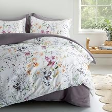 Eikei Windflower Bedding Bloomfield Floral Duvet Cover 3pc Set Cotton Botanical Nature Vines Branches Birds Butterflies Multicolored Flowers Full/Queen, White