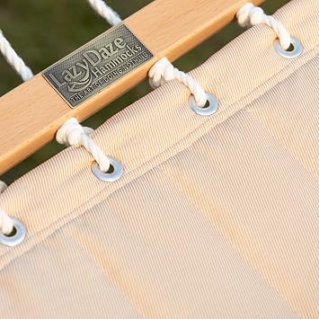 Lazy Daze Hammocks 12FT Quilted Fabric Double Hammock with Spreader Bars and Detachable Pillow, 2 Person Hammock for Outdoor Outside Patio Garden Yard Pool Beach (Linen)