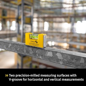 STABILA Pocket PRO Magnetic mini spirit level with belt clip, 7 cm, strong rare earth magnet, 1 horizontal level, made in Germany, yellow, 15 x 8 x 20 cm