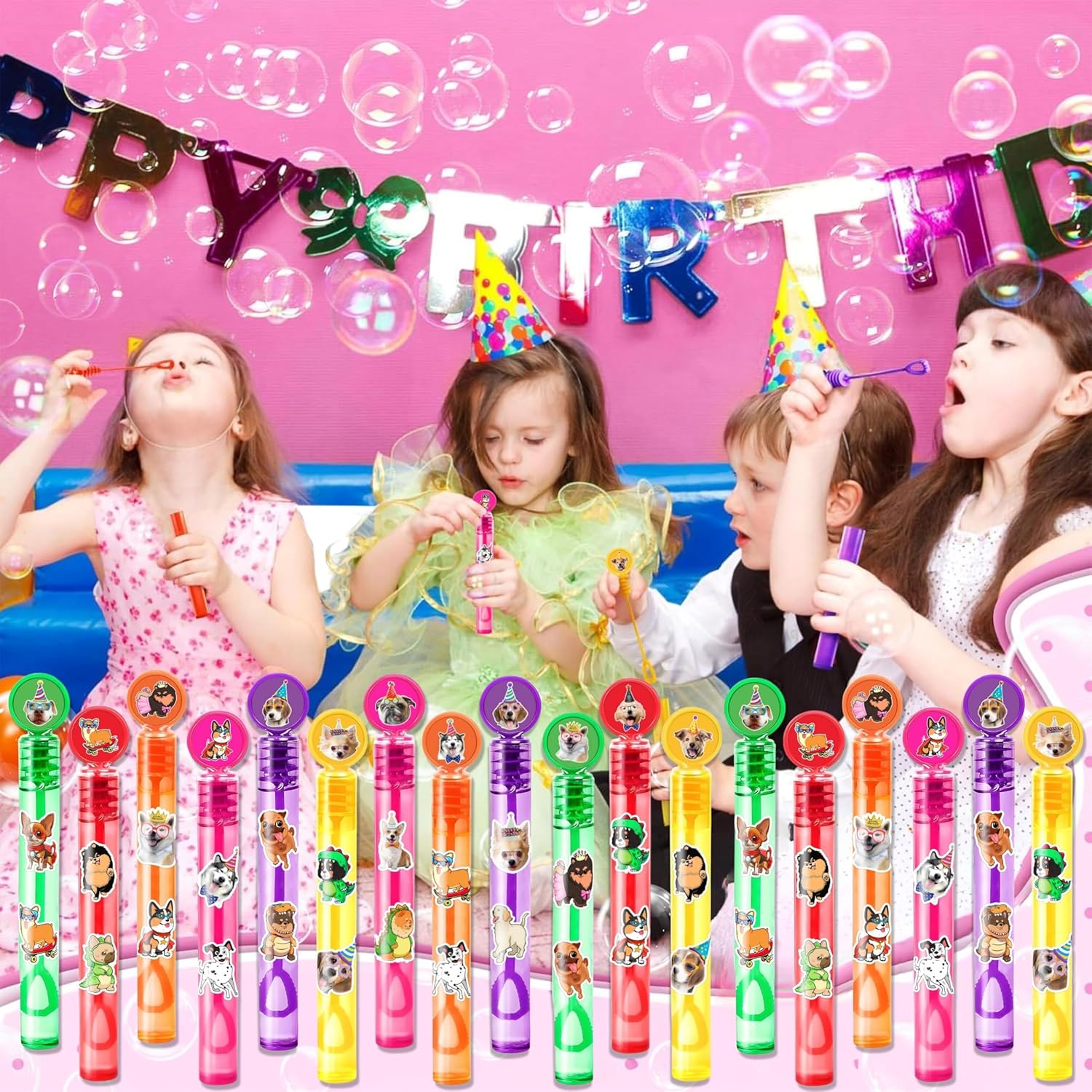 Dog Party Favors for Kids – 24PCS Puppy-Themed Mini Bubble Wands, Great for Birthday Supplies, Pinata Fillers, Goodie Bags & Classroom Rewards