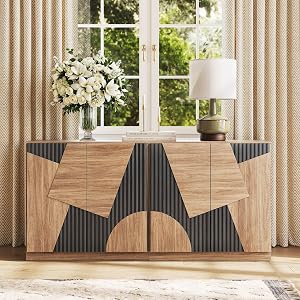 BELLEZE 66" Modular Sideboard Buffet Cabinet - Camel & Espresso Black