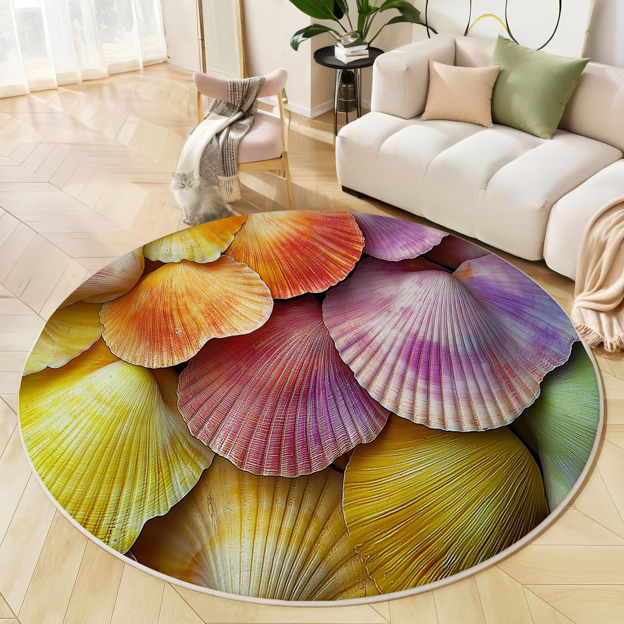 Tapis rond 3D coquillage coloré de 100cm pour decoration de salon