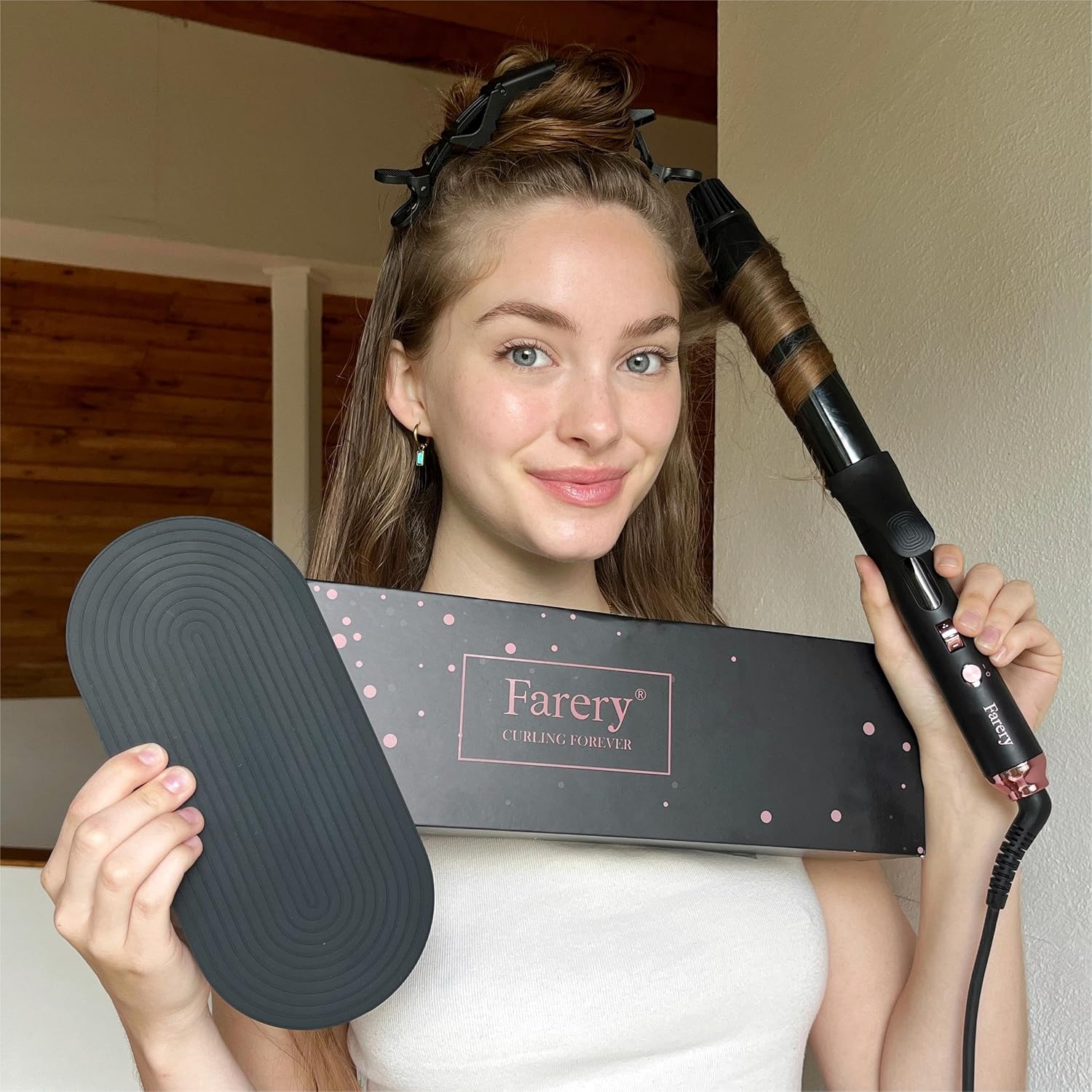 FARERY Long Barrel Curling Iron 1 1/4 inch, 1.25 Inch Curling Iron for Long Hair, Infused Argan Oil & Keratin, Lasting Styling, 11 Adjustable Temp, Include Clips & Silicone Pad - Image 8
