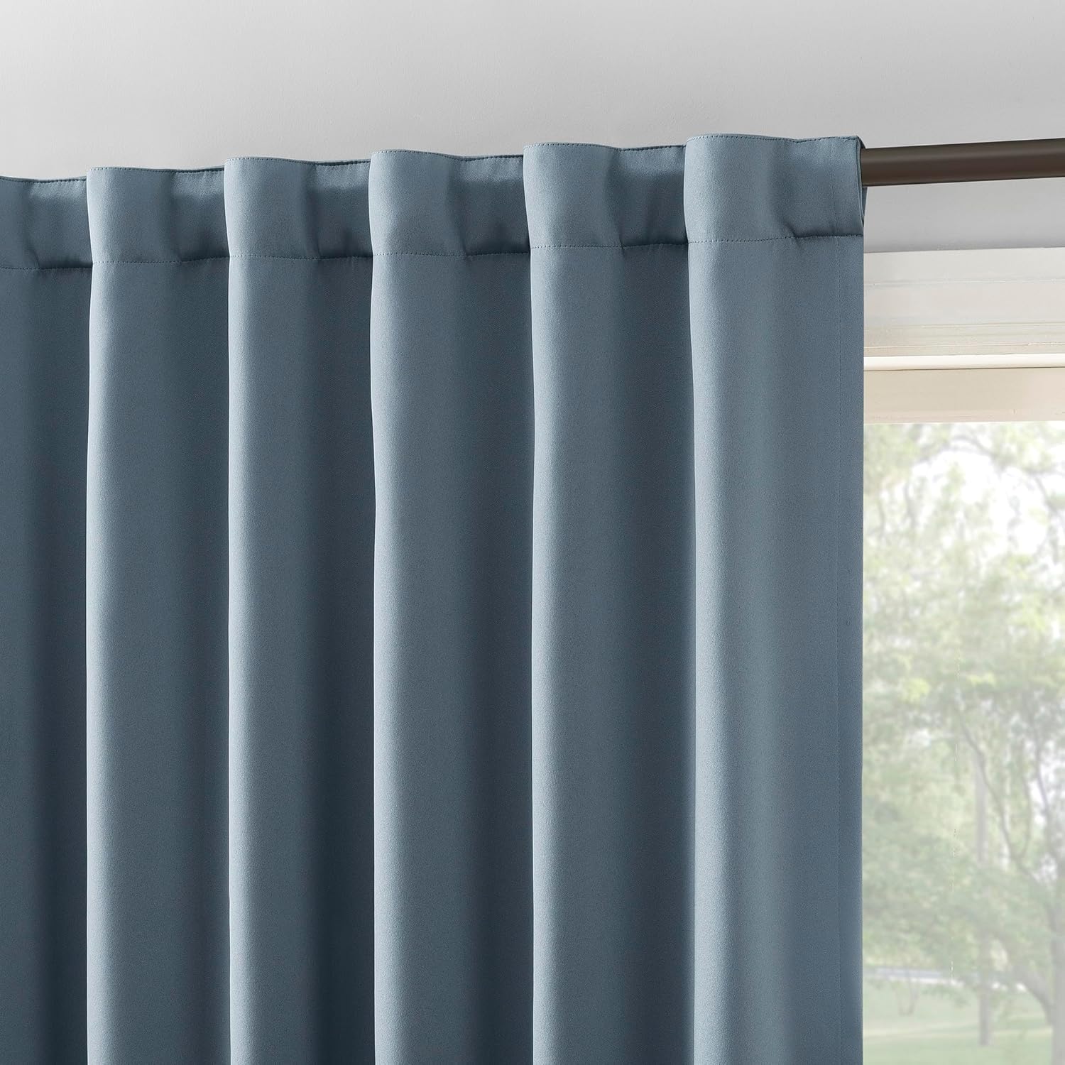 Sun Zero Belize 2-Pack Magnetic Closure Theater Grade 100% Total Blackout Back Tab/Rod Pocket Curtain Panel Pair, Denim Blue, 52" W x 84" L (2 Panels)