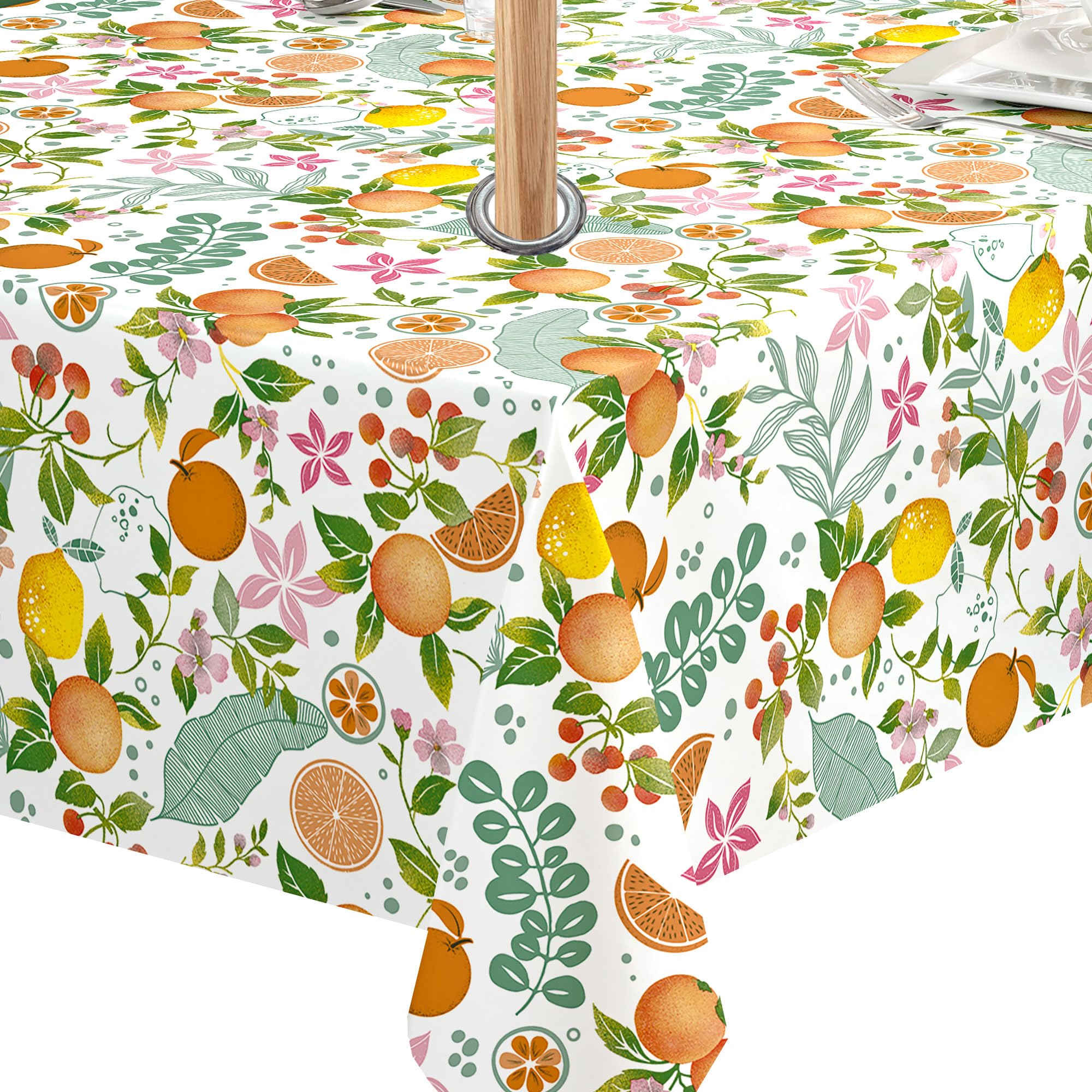 Qpc Direct Juicy Oranges Wipe Clean Waterproof Outdoor Garden Tablecloth With Parasol Hole (, Rectangle 140 X 200Cm)