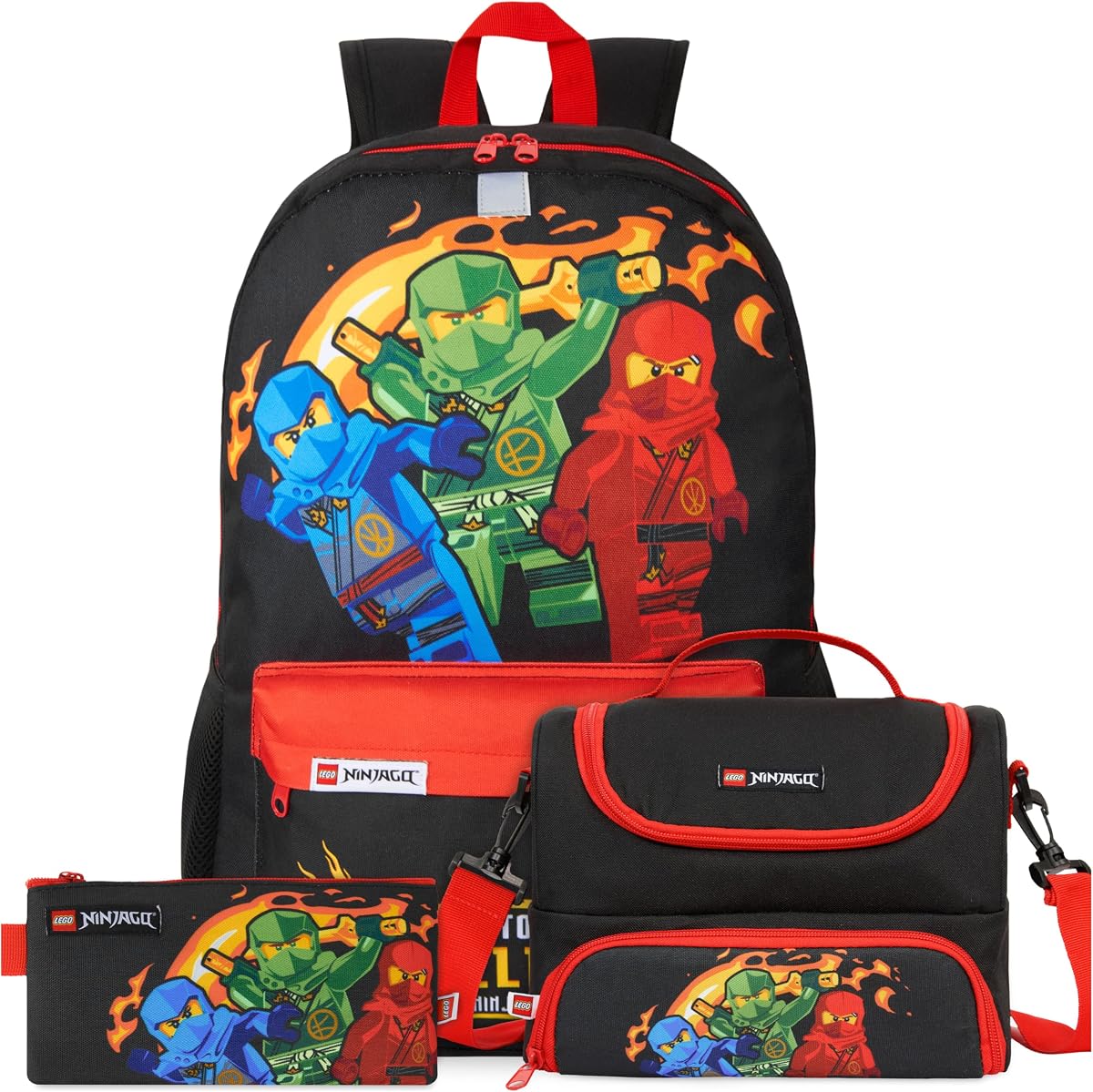 Get Trend Lego Ninjago Boys Backpack, Lunch Bag & Pencil Case, 3 Piece Set | 18 inch Bookbag, Adjustable Padded Straps, Lightweight Insulated Lunch Bag, Pencil Pouch, School Supplies, Gifts for Boys