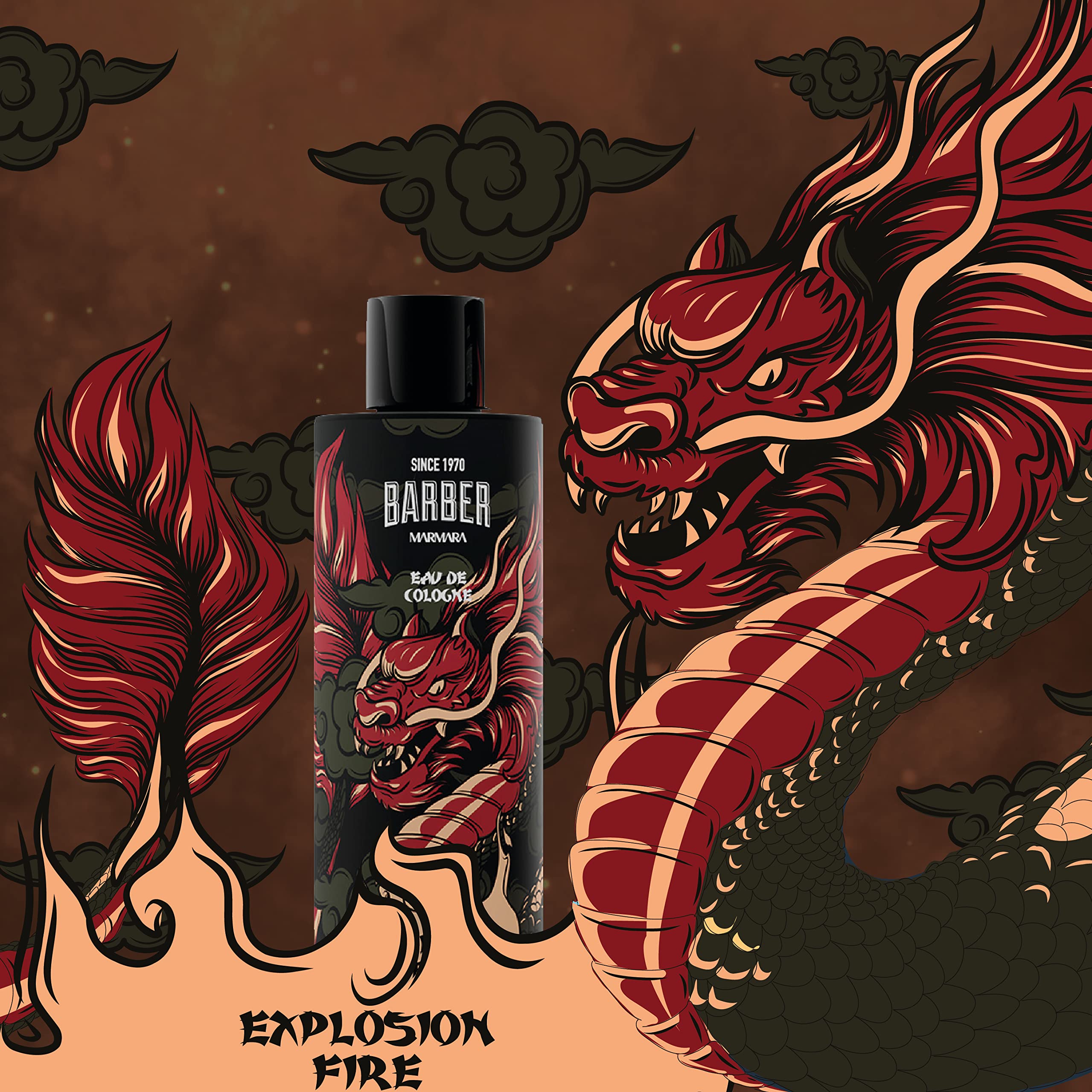BARBER MARMARA EXPLOSION FIRE Limited Edition Eau de Cologne 500 ml | Bottiglia di vetro da uomo | Profumo da uomo | Aftershave Men | Profumo unisex – Cologne barber | 8% olio profumato