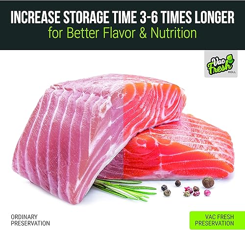 Miniatura 5 de Vac Fresh Food - Rollos selladores al vacío (11 pulgadas x 50 pies, 1 rollo), bolsas de almacenamiento de alimentos en relieve de 3.5 milésimas de
