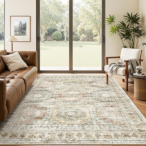 Miniatura 32 de Alfombra lavable de 8 x 10 pies, alfombra grande y suave para sala de estar, alfombra vintage beige, alfombra de 8 x 10 pies, para dormitorio,