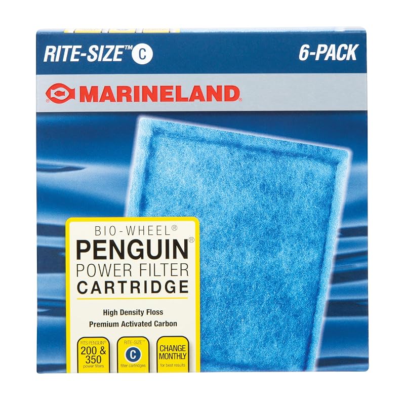 Cartucho de Filtro para Aquário Marineland Penguin Bio-Wheel Rite-Size C com Carvão Ativado, Pacote com 6