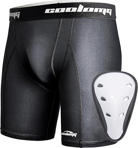 COOLOMG Pantalones cortos de compresión para niños y jóvenes, con copa protectora, ropa interior deslizante para béisbol, fútbol, lacrosse hockey
