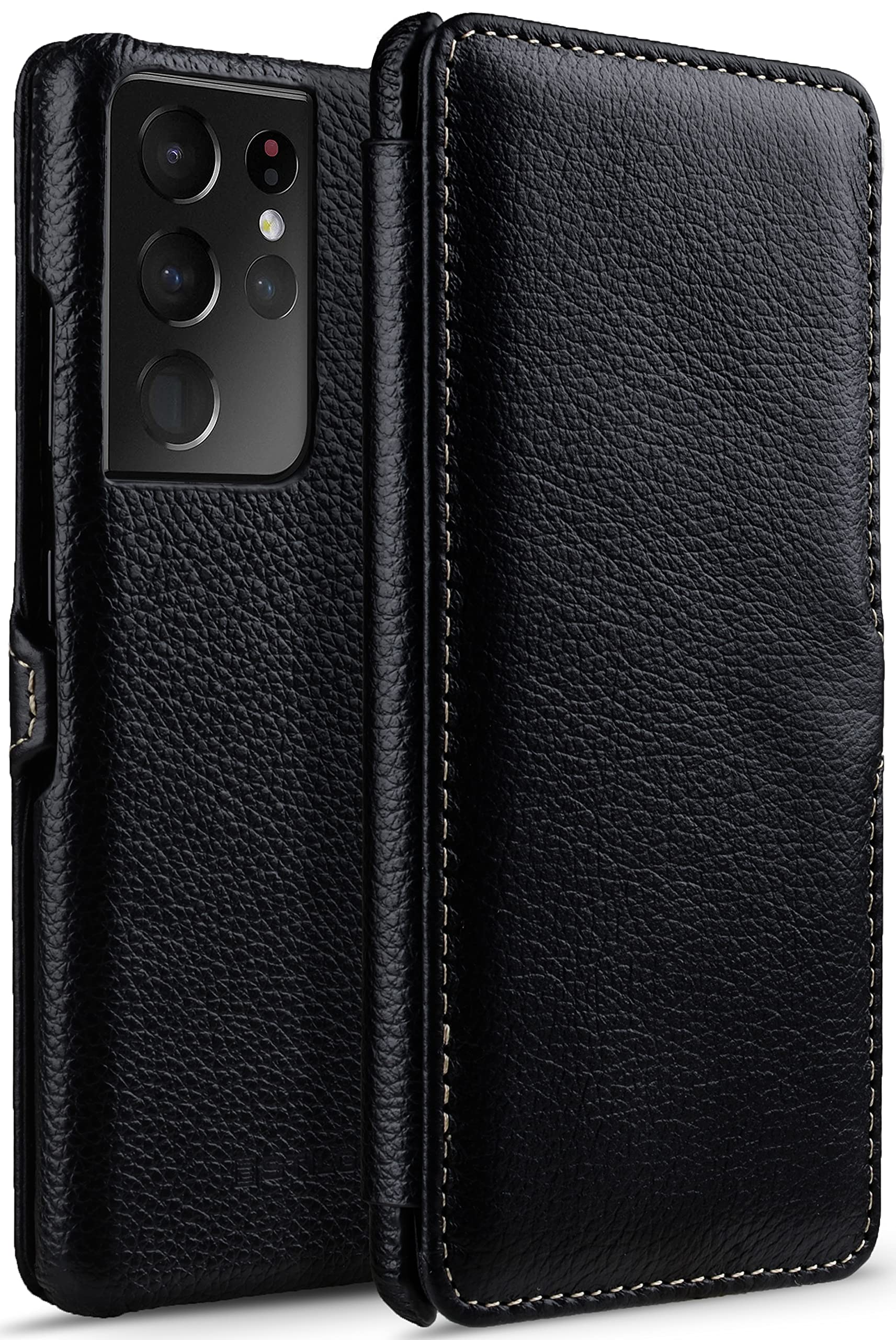 StilGutBook Case Compatible with Samsung Galaxy S21 Ultra 5G Leather Case with Clip Closure, Leather Case, Flip Case, Mobile Phone Case - Black